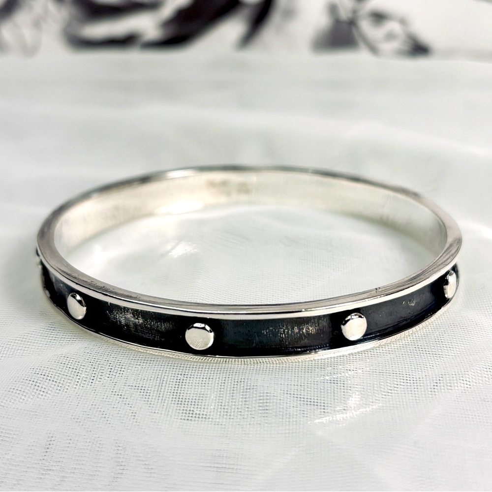 Elizabeth & James 925 Sterling Silver Oxidized Studded Bangle Bracelet, Sz S
